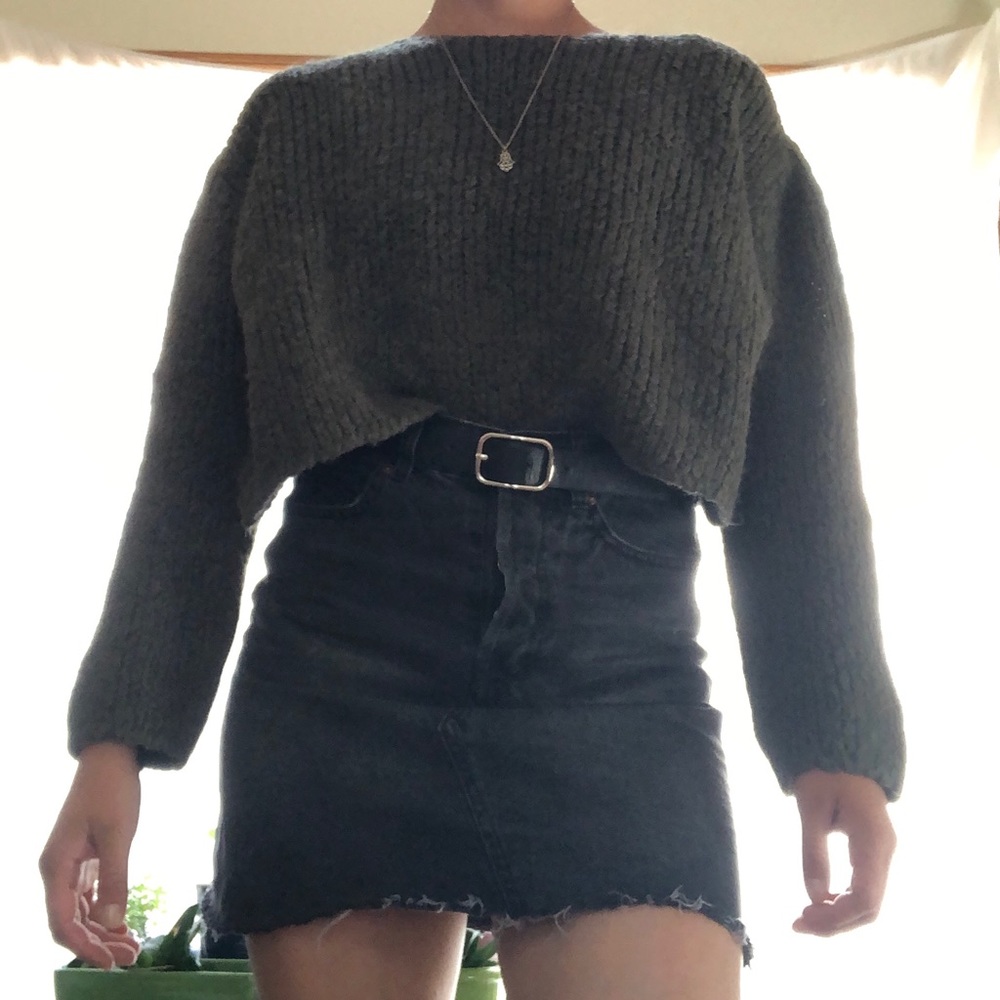 Green Zara Knit chunky cropped sweater